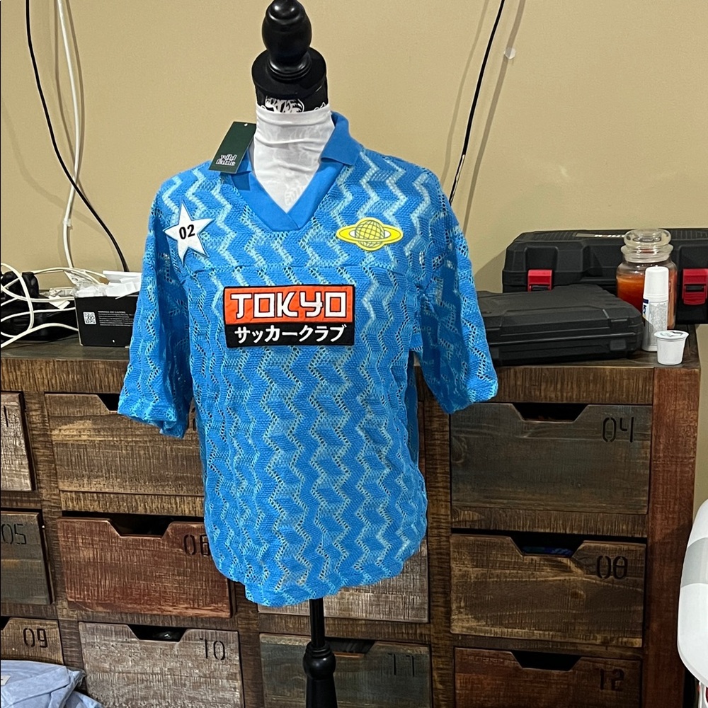 Tokyo soccer Blue Zigzag Knit Top